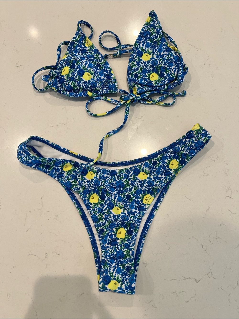Heavy Manners Blue Floral Bikini with Yellow Accents